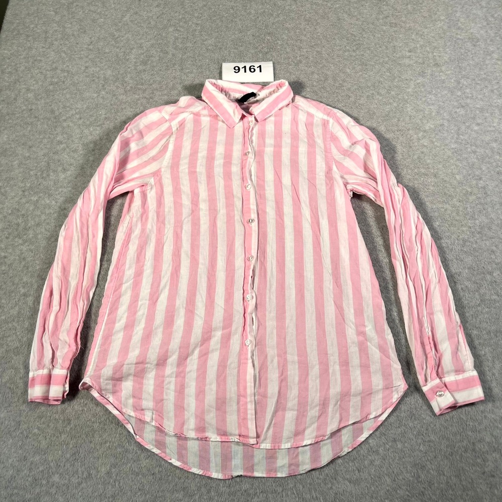 Divided H&M Shirt Womens XS White Pink Striped Cotton Button Up Streetwear